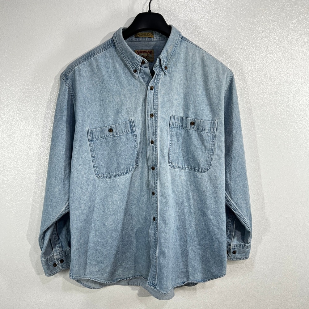 Vtg 90s Adirondack Savile Row Denim Shirt Men XXL Light Wash 90s Cotton Workwear